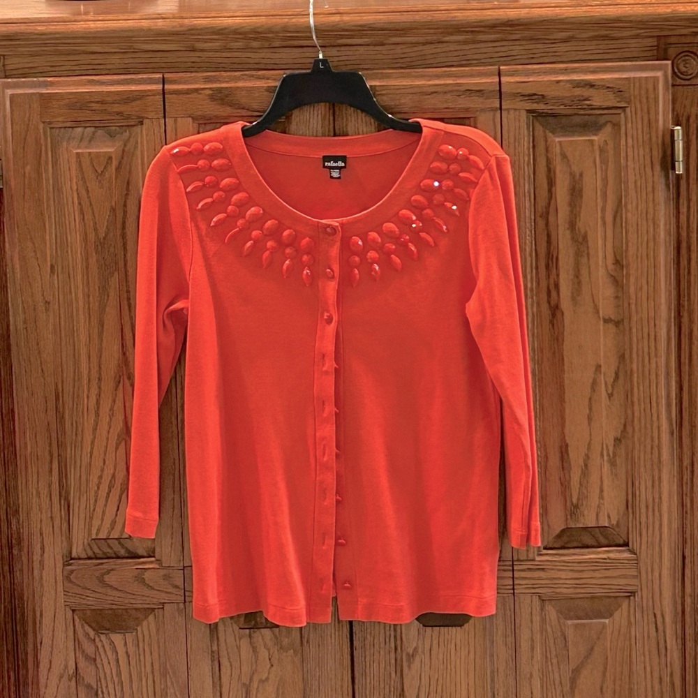 Rafaella Orange Women's Cardigan Sweater Small EUC